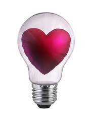 Bulb light with Heart inside on White background