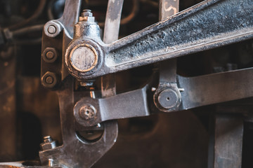 technology concept - vintage machinery closeup - old locomotive detail