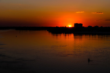 Fototapeta premium Beautiful sunset over the river Dnieper