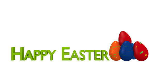 Spruchband mit bunten Ostereiern und dem Text Frohe Ostern. 3d render
