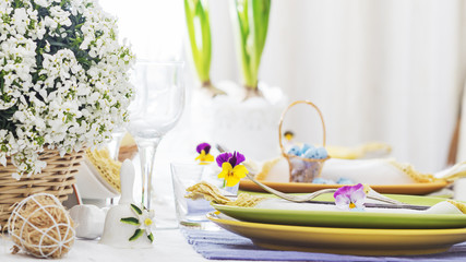 Spring holiday Easter table setting,