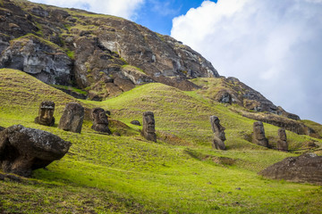 Moais statues on Rano Raraku volcano, easter island