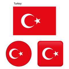 Flag of Turkey. Correct proportions, elements, colors. Set of icons, square, button. Vector illustration on white background.