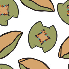 Naklejka premium Pillow with patch isolated on white background, vector seamless pattern. Template for fabrics, textiles, packaging, wrappers, web design, wrapping paper. Pattern with atmosphere of heat and cosiness.