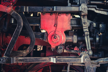 engineering concept - details of old steam locomotive engine -