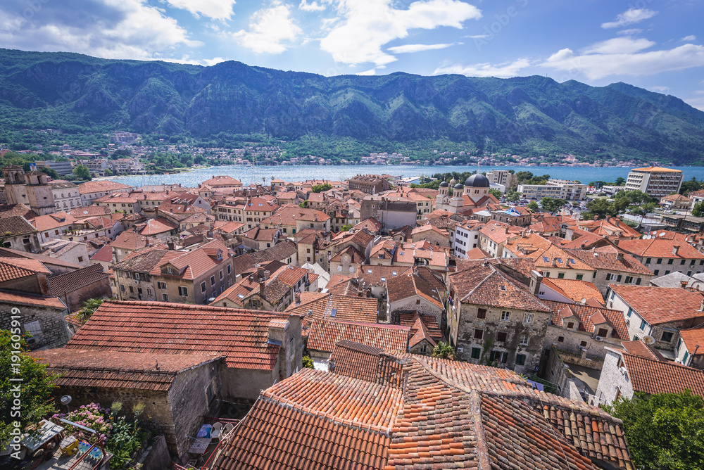 Poster Aerial view on the Old Town of Kotor in Montenegro