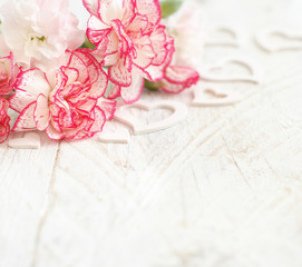 Spring background with flowers and hearts