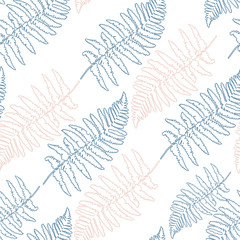 Fern leaves botanical vector seamless pattern. Hand drawn realistic illustration.