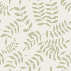 Seamless floral pattern with stylized textured twigs and leaves in retro scandinavian style.