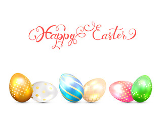 Text Happy Easter with colorful eggs