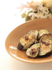 Italian food, avchovy fillet and pan fried eggplant