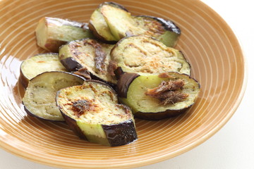 Italian food, avchovy fillet and pan fried eggplant