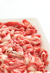 Japanese marble beef sliced on food tray