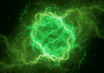 Green plasma lightning, electrical storm abstract