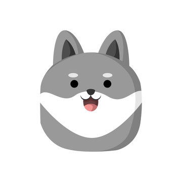 Cute Grey Dog Animal Head Illustration