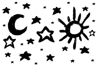 Brush Sun and moon, star. 