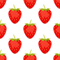 Sweet berry isolated on white background. Vector seamless pattern. Illustration with red strawberry can be used for poster, banner, textile print, wrapping