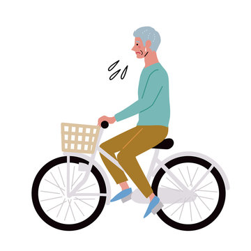 自転車にのるシニア　男性　イラスト
