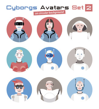 Cyborgs Avatars Set circular 2