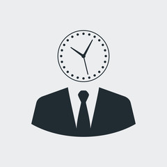 Icono plano hombre de negocios con reloj en fondo gris