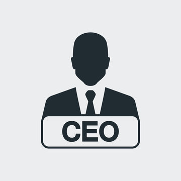 Icono plano hombre con letrero CEO en fondo gris