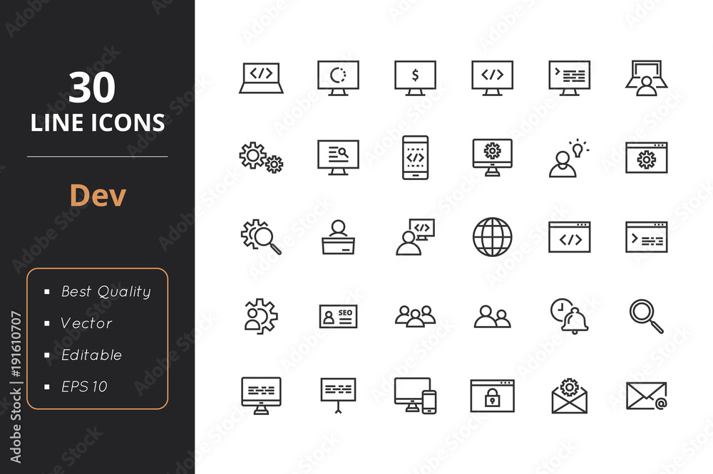 Poster development line icons. icons for user interface and web
