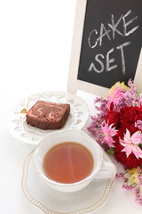 strawberry and chocolate marble pattern pound cake and tea