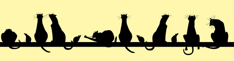 cats. silhouette. seamless pattern