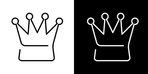 Queen crown sign. Black and white icons and line icon on chess board