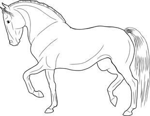 A silhouette of a trotting horse.