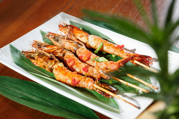 Fried hot big size shrimps  on sticks
