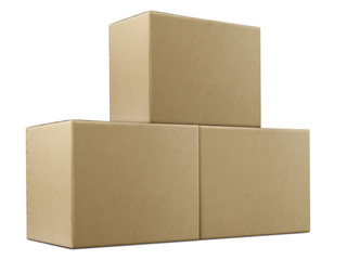 Stack of closed cardboard boxes isolated on white background