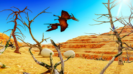 Egg and pterodactyl 3d rendering © satori