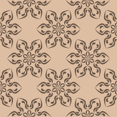 Brown floral seamless pattern on beige background