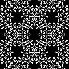 White floral seamless pattern on black background