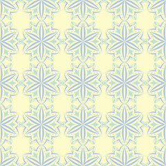 Floral seamless background. Blue and green flower pattern on beige backdrop