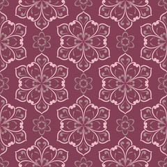 Purple red floral seamless pattern. Background with flower design elements