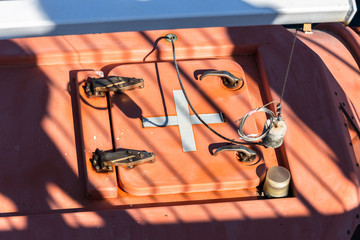 Fototapeta na wymiar Entry hatch on a ferry lifeboat