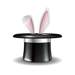Obraz premium Z magicznego kapelusza wyłaniają się białe uszy królika