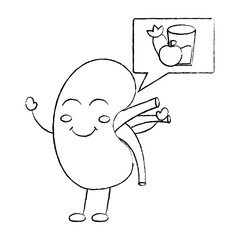cartoon happy human kidney with speech bubble healthy food vector illustration sketch design