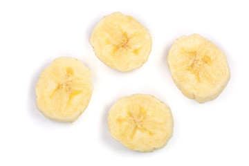 Banana slices isolated on a white background. Flat lay, top view