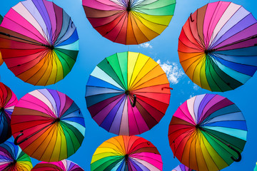 Many colorful umbrellas. umbrella street decoration