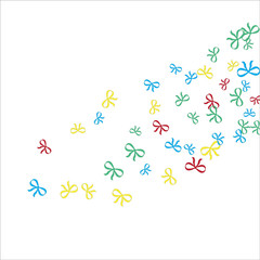 Festive Background with Colorful Bows. Cute Pattern for Postcard, Print, Banner or Poster. Small Pretty Bows For Party Decoration, Wedding, Birthday or Anniversary Invitation. Vector