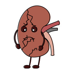 cartoon human kidney sick character vector illustration 
