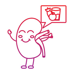 cartoon happy human kidney with speech bubble healthy food vector illustration  red degraded line color