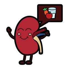 cartoon happy human kidney with speech bubble healthy food vector illustration 