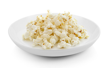 Pop Corn in plate on white background