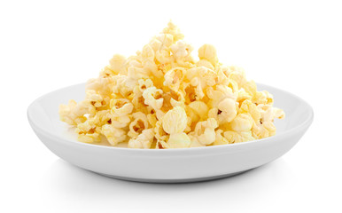 Pop Corn in plate on white background
