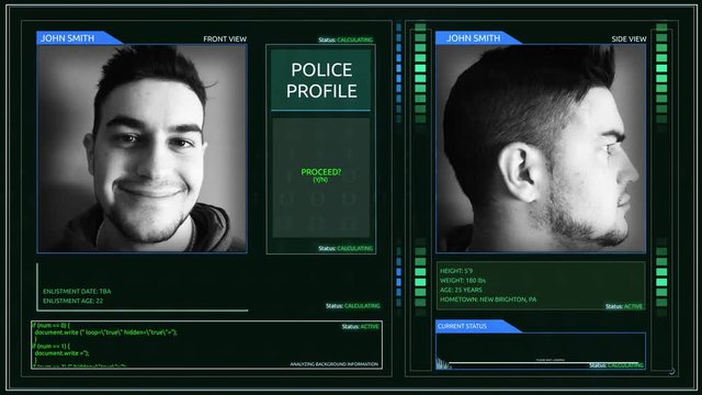 Digital Futuristic Police Officer Profile Interface Corner Pin Angle 