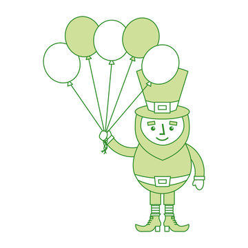 leprechaun character holding bunch of balloons celebration vector illustration